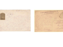 Karte von Max an die Großmutter Leopoldine Redl, verheiratet Charmatz,am Tage ihrer Hochzeit mit David Edmund Charmatz geschrieben: Im Felde, 21.10. 1917, gezeichnet mit: “Handkuß Max“ Bild: Archiv der Familien Redl, Charmatz und Schandl in Krems/Stein, Niederösterreic