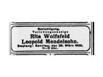Verlobungsanzeige Rita Wolfsfeld und Leopold Mendelsohn - Bild: privat